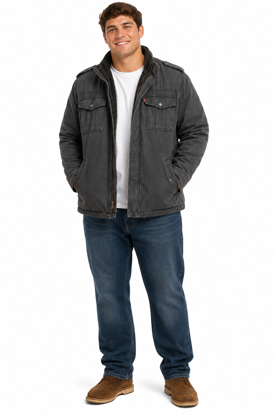 Levis Mens Sherpa Lined Canvas Y2K Chore Field Jacket Coat Barn Full Zip sz XXL